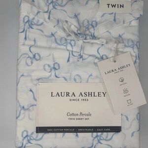Laura Ashley ~ Twin ~ Blue Trailing Bows ~ 3-Pc. Sheet Set ~ 100% Cotton